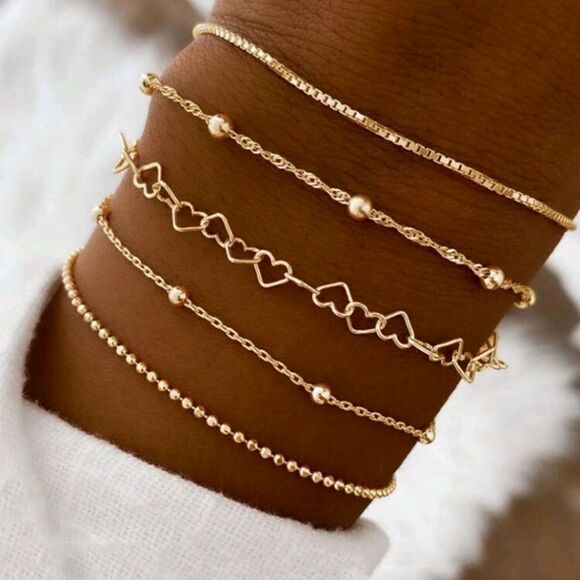 3 for 26 - 5pcs Multi layer Gold Bracelets - Picture 1 of 5